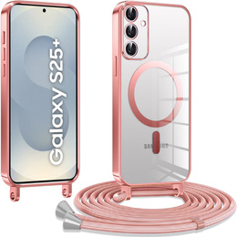 Калъф за Samsung Galaxy S25+ Plus, Electro MagSafe, розов + каишка