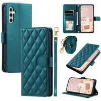 Калъф с капак за Samsung Galaxy S24 FE, Rhombus Crossbody Leather, тъмнозелен