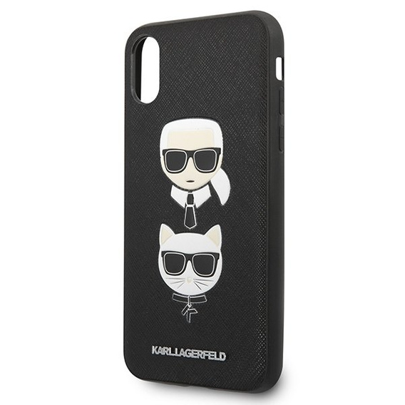 Калъфи Karl Lagerfeld за iPhone X / XS, Saffiano Iconic Karl&Choupette Head, черен