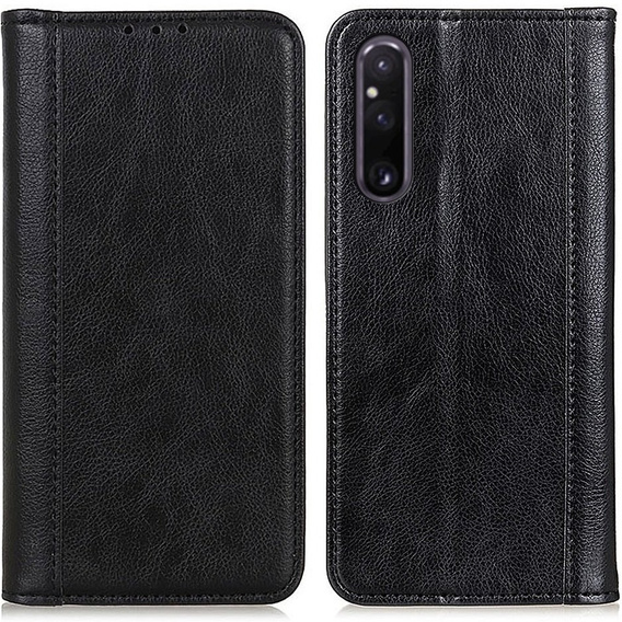 Калъфи за Sony Xperia 1 V, Wallet Litchi Leather, черен