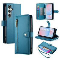 Калъф с капак за Samsung Galaxy S24 FE, Wallet Zipper Pocket, син