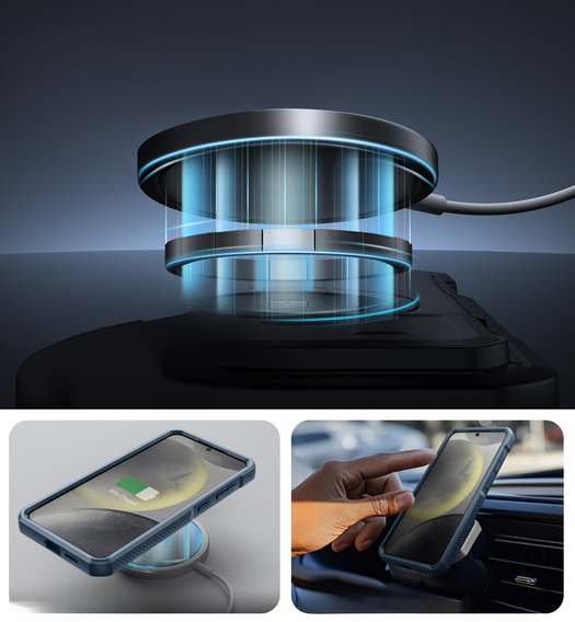 Брониран калъф за Samsung Galaxy S25+ Plus, Dexnor CamProtect MagSafe, син (Две рамки)