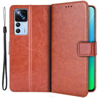 Калъф с капак за Xiaomi 12T / 12T Pro, Crazy Horse Wallet, кафяв