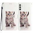 Калъф с капак за Samsung Galaxy A25 5G, Wallet, Cute Cat, бял + 9H стъкло