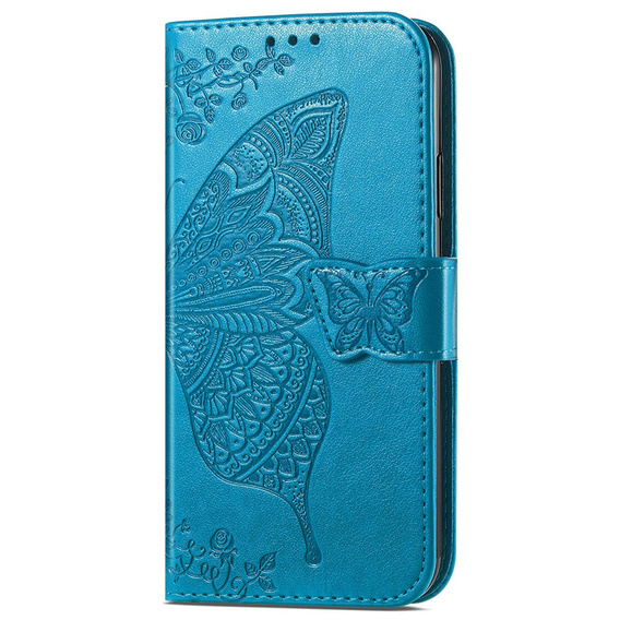 Калъф с капак за Infinix Zero 30 5G, Butterfly, син