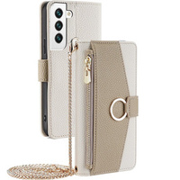 Калъфът с цип Wallet Zipper Pocket за Samsung Galaxy S22, Wallet Zipper Pocket, с огледало, бял