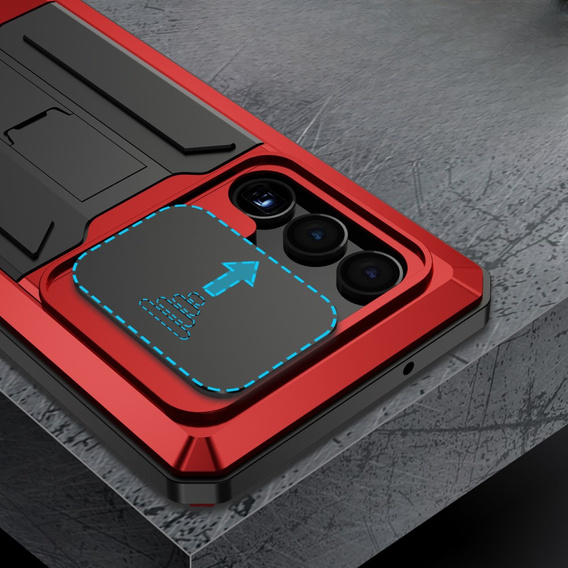Брониран калъф за Samsung Galaxy S23 Ultra, R-JUST CamShield Slide, червен