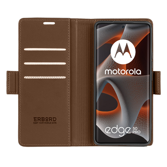 Калъф за Motorola Moto G24 Power, ERBORD Glossy Litchi, портфейл с капак, черен