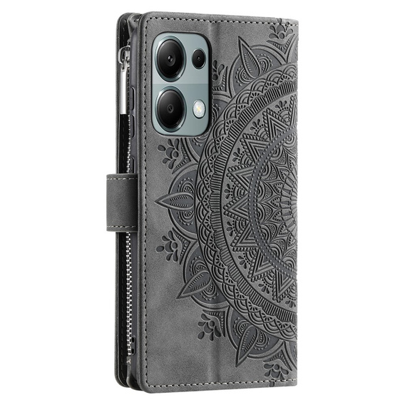 Калъф с капак за Xiaomi Redmi Note 13 Pro 4G, Mandala, сив