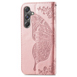 Калъф с капак за Samsung Galaxy A15, Butterfly Flower, розов rose gold + 9H стъкло  