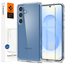 Калъфът Spigen за Samsung Galaxy S25+ Plus, Ultra Hybrid, прозрачен + 9H закалено стъкло