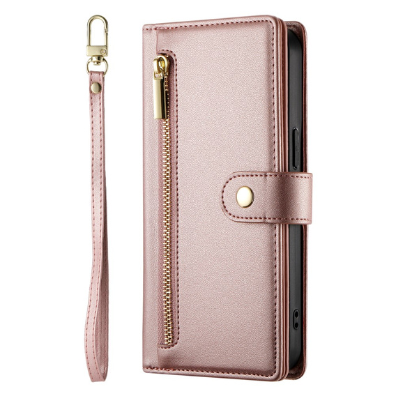 Калъф с капак за Samsung Galaxy S25 Ultra, Wallet Zipper Pocket, розов