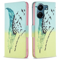 Калъф с капак за Xiaomi Redmi 13C / Poco C65, Wallet, feather, син