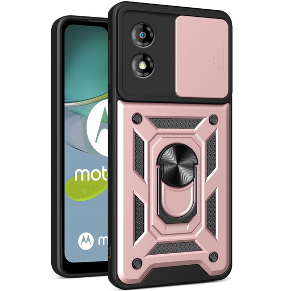 Брониран калъф за Motorola Moto E13, CamShield Slide, розов rose gold