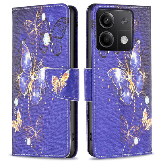 Калъф с капак за Xiaomi Redmi Note 13 5G, Wallet, Butterflies лилав