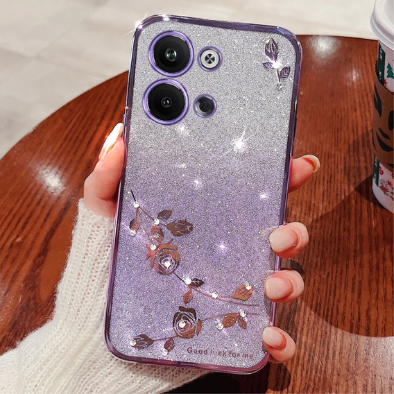 Калъф за Infinix Note 30 VIP, Glitter Flower, лилав