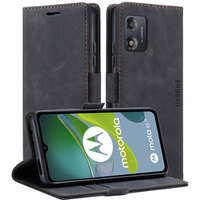 Калъф за Motorola Moto E13 4G, ERBORD Vintage, портфейл с капак, черен