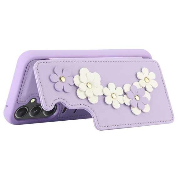 Калъфът за Samsung Galaxy S23 FE, Leather Flower Card Slot, лилав