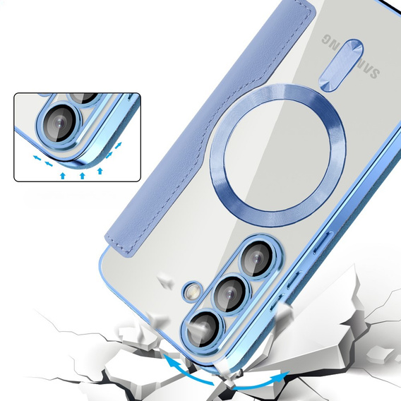 Калъф с капак за Samsung Galaxy S25+ Plus, RFID Wallet MagSafe CamShield, син