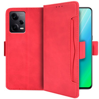 Калъф с капак за Xiaomi Redmi Note 12 5G / POCO X5 5G, Card Slot, червен