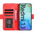 Калъф с капак за Xiaomi Redmi 13, Card Slot, червен