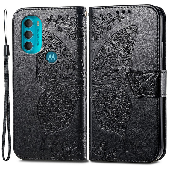 Калъф с капак за Motorola Moto G71 5G, Butterfly, черен