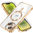 Калъф за iPhone 14 Plus, Electro MagSafe, златен + стъкло за екран