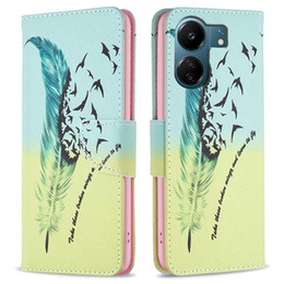 Калъф с капак за Xiaomi Redmi 13C / Poco C65, Wallet, feather, син