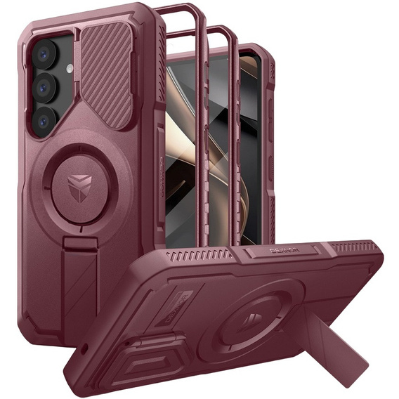Брониран калъф за Samsung Galaxy S25+ Plus, Dexnor CamProtect MagSafe, червен (Две рамки)