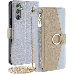 Калъфът с цип Wallet Zipper Pocket за Samsung Galaxy M34 5G, Wallet Zipper Pocket, с огледало, син