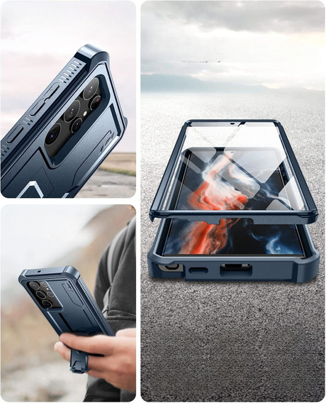 Брониран калъф за Samsung Galaxy S22 Ultra, Dexnor Full Body, тъмносин