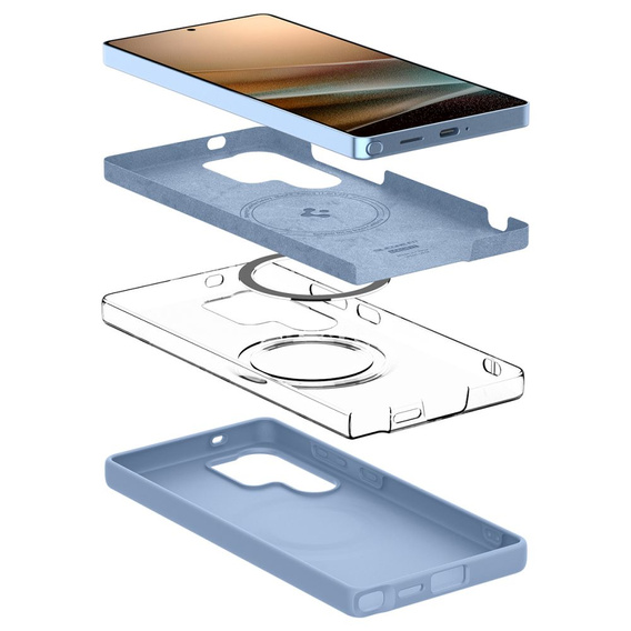 Spigen калъф за Samsung Galaxy S25 Ultra, Silicone Fit Mag, син + закалено стъкло