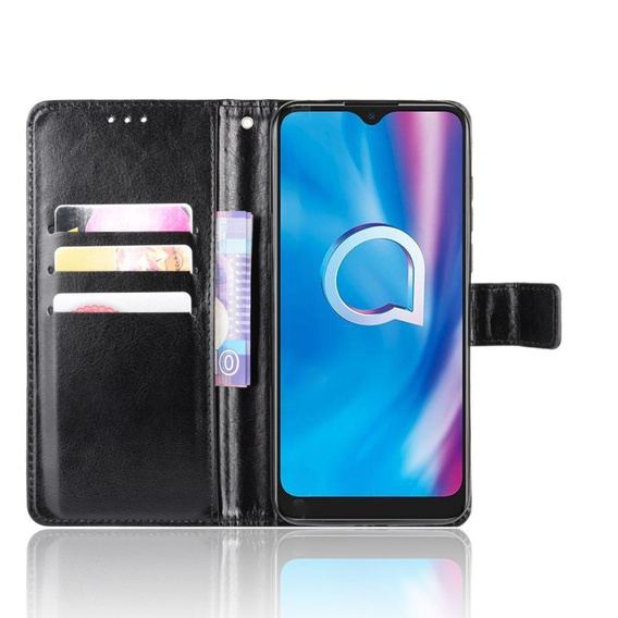 Калъф с капак за Alcatel 1S/1V/3L, Crazy Horse Wallet, черен