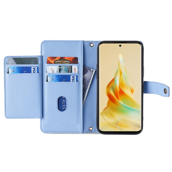 Калъф с капак за Oppo A78 4G, Wallet Zipper Pocket, син