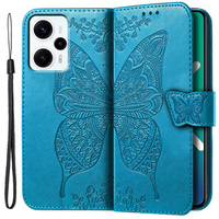 Калъф с капак за Xiaomi Poco F5, Butterfly, син