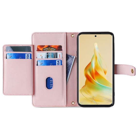 Калъф с капак за Oppo A78 4G, Wallet Zipper Pocket, розов