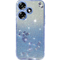 Калъф за Infinix Hot 30, Glitter Flower, син