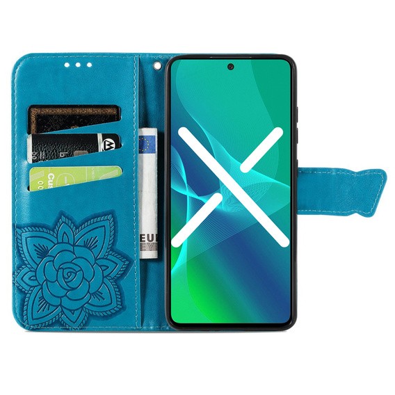 Калъф с капак за Infinix Note 30 Pro 4G, Butterfly, син