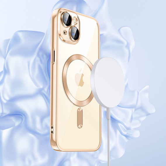 Калъф за iPhone 14 Plus, Electro MagSafe, златен + стъкло за екран