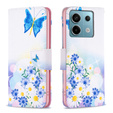 Калъф с капак за Xiaomi Redmi Note 13 Pro 5G, Wallet, Butterfly & Flowers бял