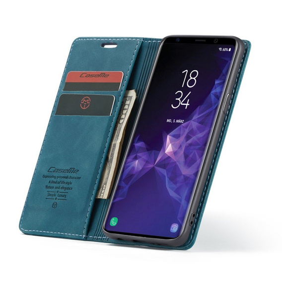 CASEME калъф за Samsung Galaxy S9, Leather Wallet Case, син