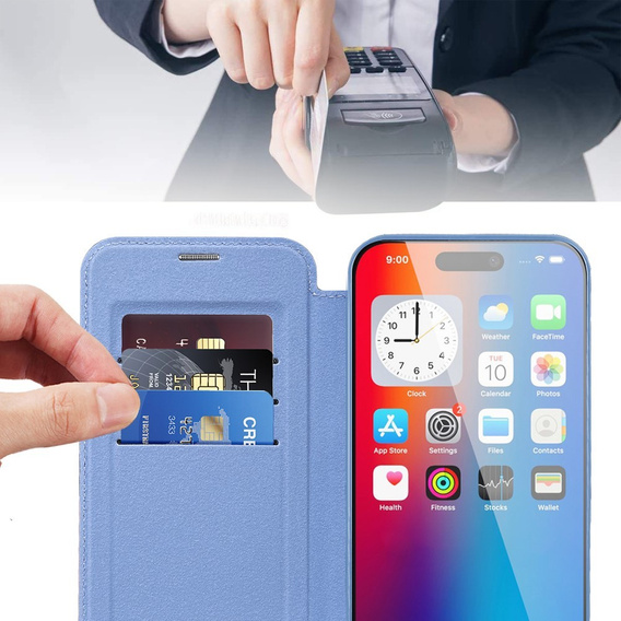 Калъф с капак за iPhone 16, RFID Wallet MagSafe CamShield, син