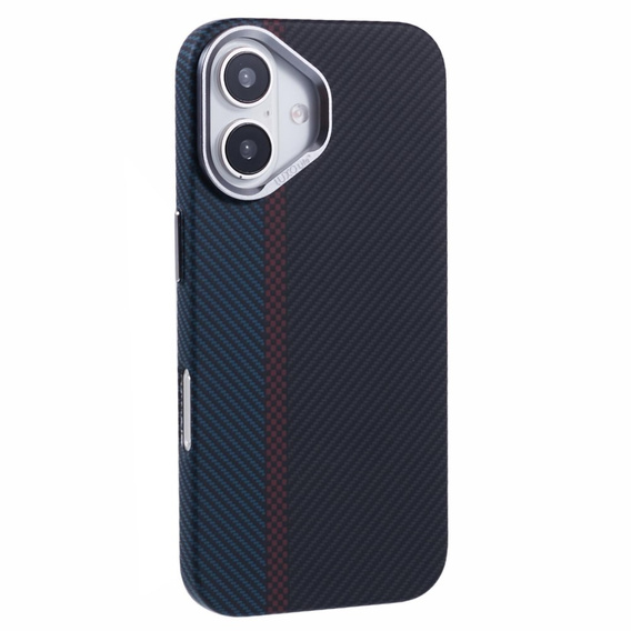 Калъфът за iPhone 16 Plus, Carbon Fiber MagSafe, черно / синьо
