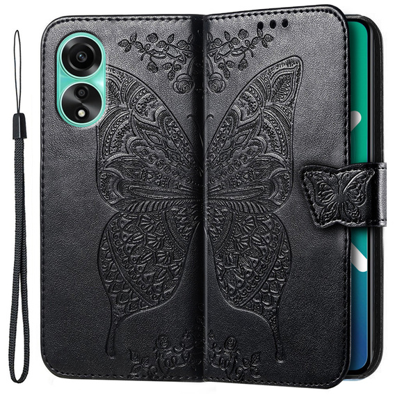 Калъф с капак за Oppo A38 4G / Oppo A18 4G, Butterfly, черен