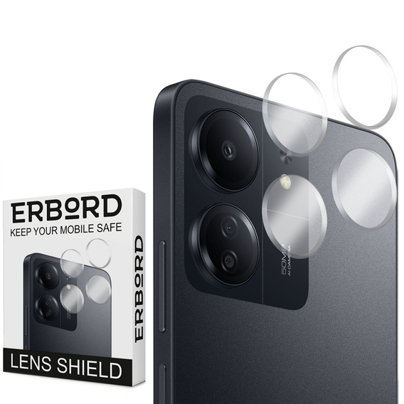 2x ERBORD закалено стъкло за камерата Xiaomi Redmi 13C / Poco C65, прозрачен
