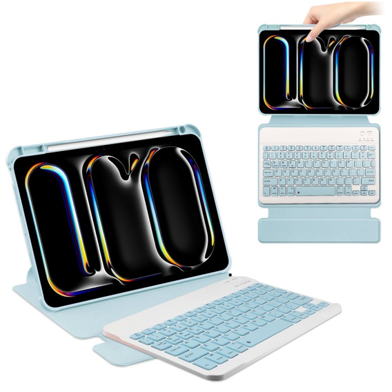 Калъф с клавиатура за iPad Pro 11" 2024 (5 gen.), Rotary 360° Leather, светлосин