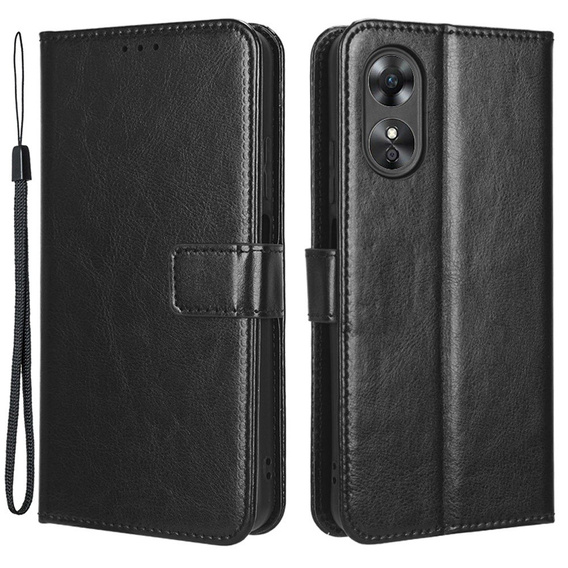 Калъф с капак за Oppo A17, Crazy Horse Wallet, черен