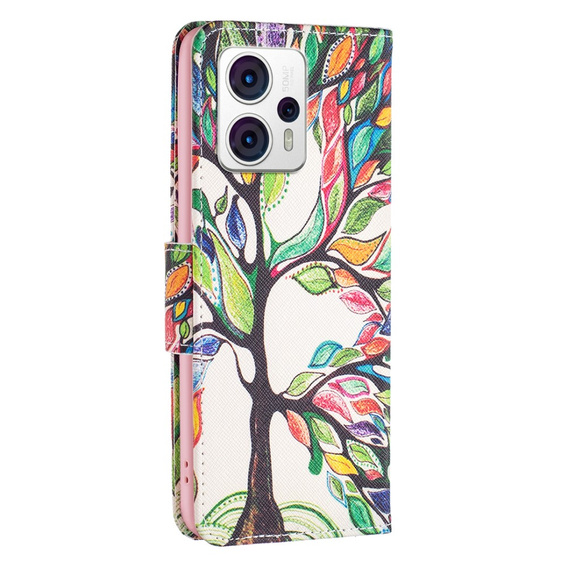 Калъф с капак за Motorola Moto G53 5G / G23 / G13, Wallet, tree of life, бял