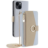 Калъфът с цип Wallet Zipper Pocket за iPhone 14, Wallet Zipper Pocket, с огледало, син