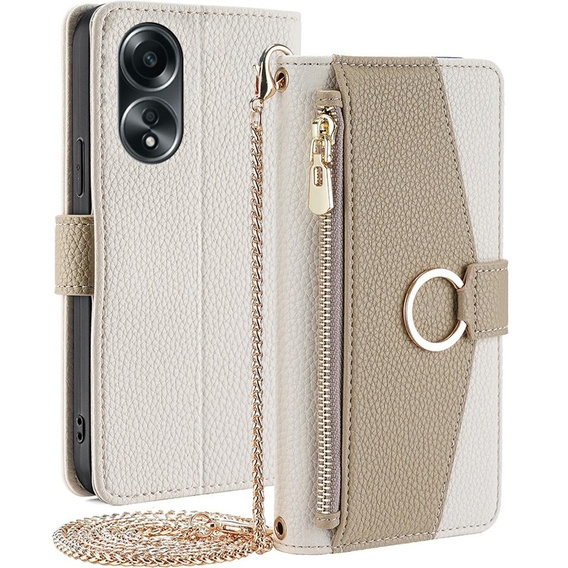 Калъфът с цип Wallet Zipper Pocket за Oppo A58 4G, Wallet Zipper Pocket, с огледало, бял